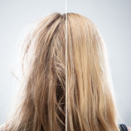 Amélioration de la santé des cheveux après l'utilisation d'un shampoing nourrissant pour cheveux secs