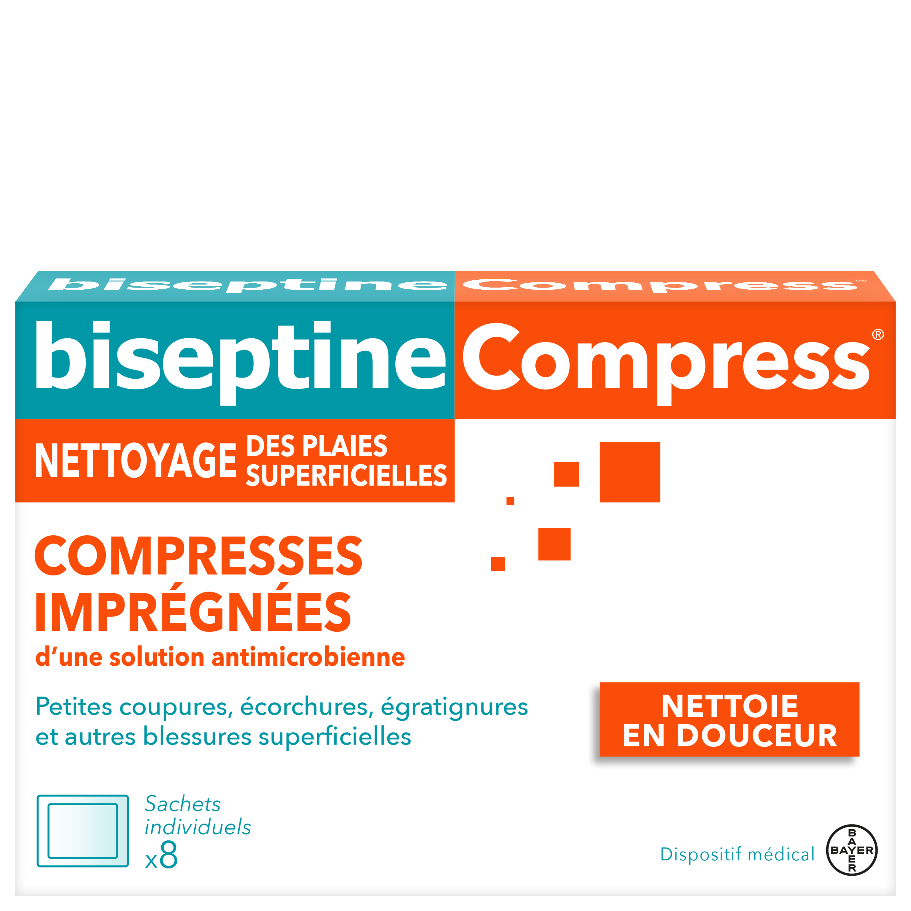 BiseptineCompress Compresses Imprégnées pour Nettoyage des Plaies  Superficielles