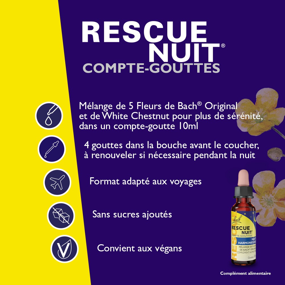 Bach Rescue Nuit Compte-gouttes - 10ml - Pharmacie en ligne