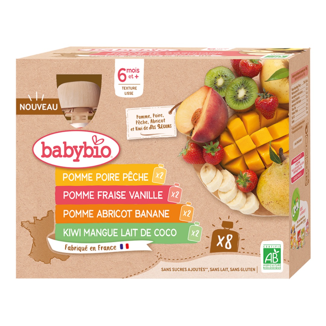 Babybio gourde pomme fraise vanille 6 mois et+ lot de 4 x 90g