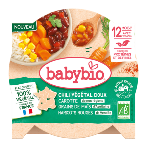 Chili végétal doux carotte des Landes maïs d'Aquitaine & haricots rouges de Vendée - Assiette de 230g