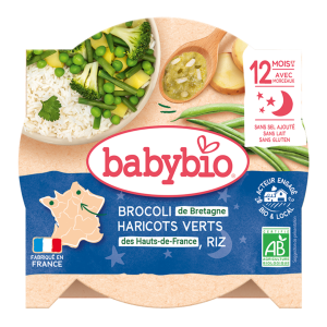 Bonne nuit brocoli de Bretagne haricots verts des Hauts-de-France & riz au persil - Assiette de 230g