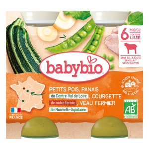 Petits pois Panais Courgette de notre ferme et Veau fermier de Nouvelle-Aquitaine 2x200g