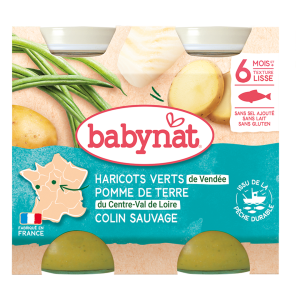 Babynat Haricots verts de Vendée Pomme de terre et Colin sauvage 2x200g