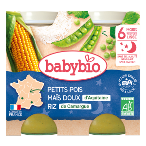 Bonne nuit Petits pois Maïs doux d'Aquitaine et riz de Camargue 2x200g