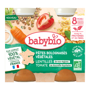Pâtes bolognaises végétales carottes des Landes lentilles de nos régions & tomates de Nouvelle-Aquitaine - 2 pots de 200g