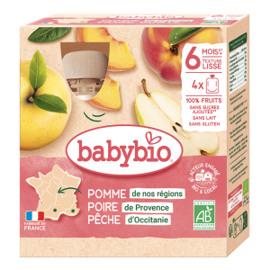 Pomme de Provence poire & pêche d'Occitanie - Boite de 4 gourdes de 90g