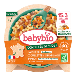 Carotte des Landes Coquillettes Champignon Jambon de Nouvelle-Aquitaine & touche de crème - Assiette de 200g