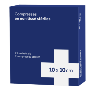 Non-tissées stériles 10x10 cm Boite de 25 sachets de 2 compresses