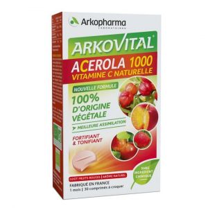 acérola 1000 Vitamine C 100% naturelle à croquer boite de 30