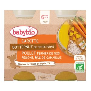 Carotte Butternut de Provence Poulet fermier du Poitou et riz de Camargue 2x200g
