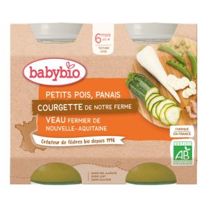 Petits pois Panais Courgette de notre ferme et Veau fermier de Nouvelle-Aquitaine 2xx200g