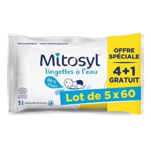 Lot de 4+1 gratuit Sachets de 60 lingettes à l'eau