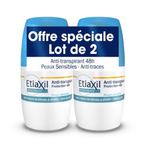 Déodorant anti-transpirant protection 48h peaux sensibles -  2 Roll-on de 50ml
