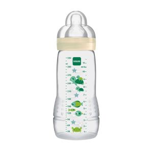 DODIE Biberon anti colique Initiation+ 330ml TRANSPARENT VALENTIN VERT +6  mois tétine ronde 3 vitesses débit 3