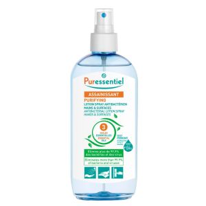 Lotion Spray Antibactérien aux 3 Huiles Essentielles - Elimine 99,9% des bactéries et des virus - Mains et Surfaces -Odeur Citronnée- Fabrication Française - 250 ml