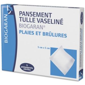 Pansement tulle vaseliné 5cm x 5cm - Boite de 5