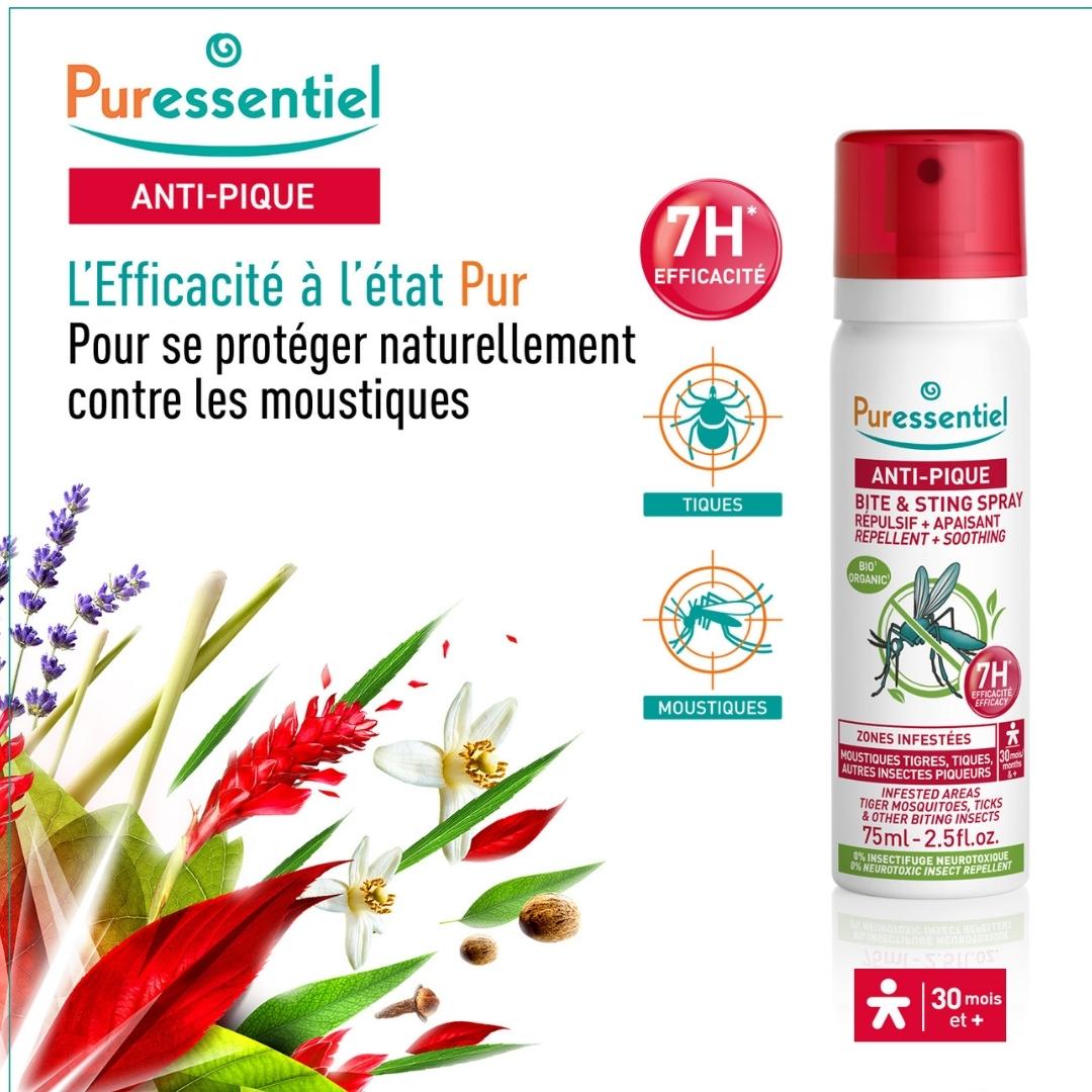 Anti-Pique Lait répulsif waterproof zones tropicales Puressentiel - spray  de 75 ml